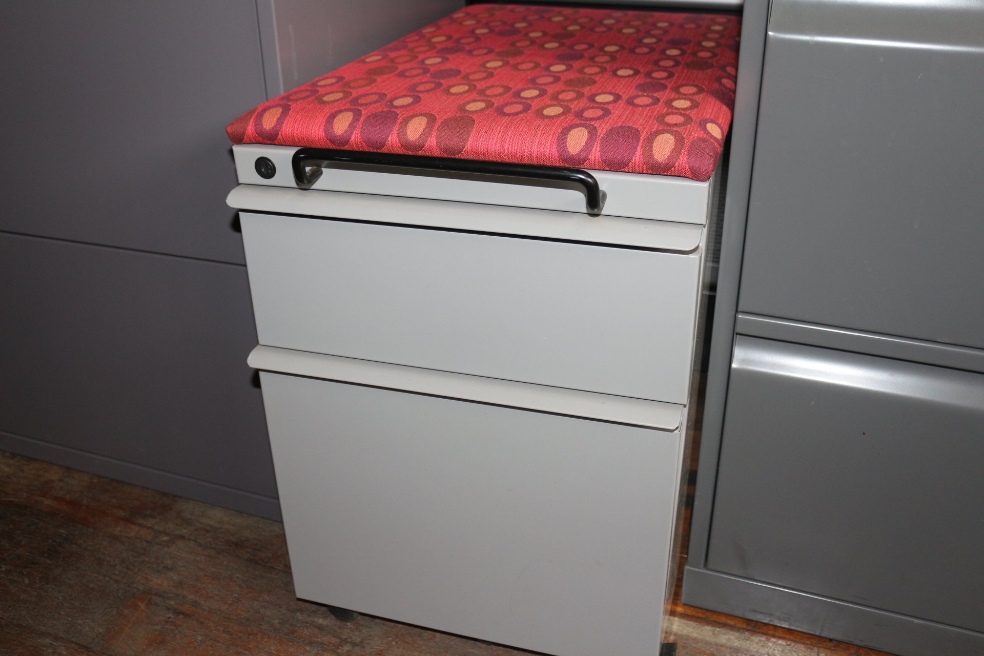 Knoll 2 Drawer Mobile Pedestal File Cabinet with Red Cushion