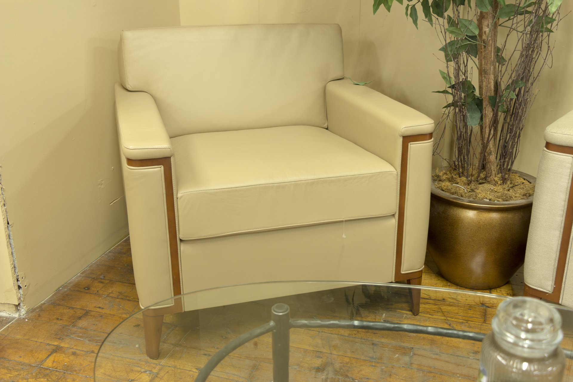 Bernhardt Beige Leather Club Chairs