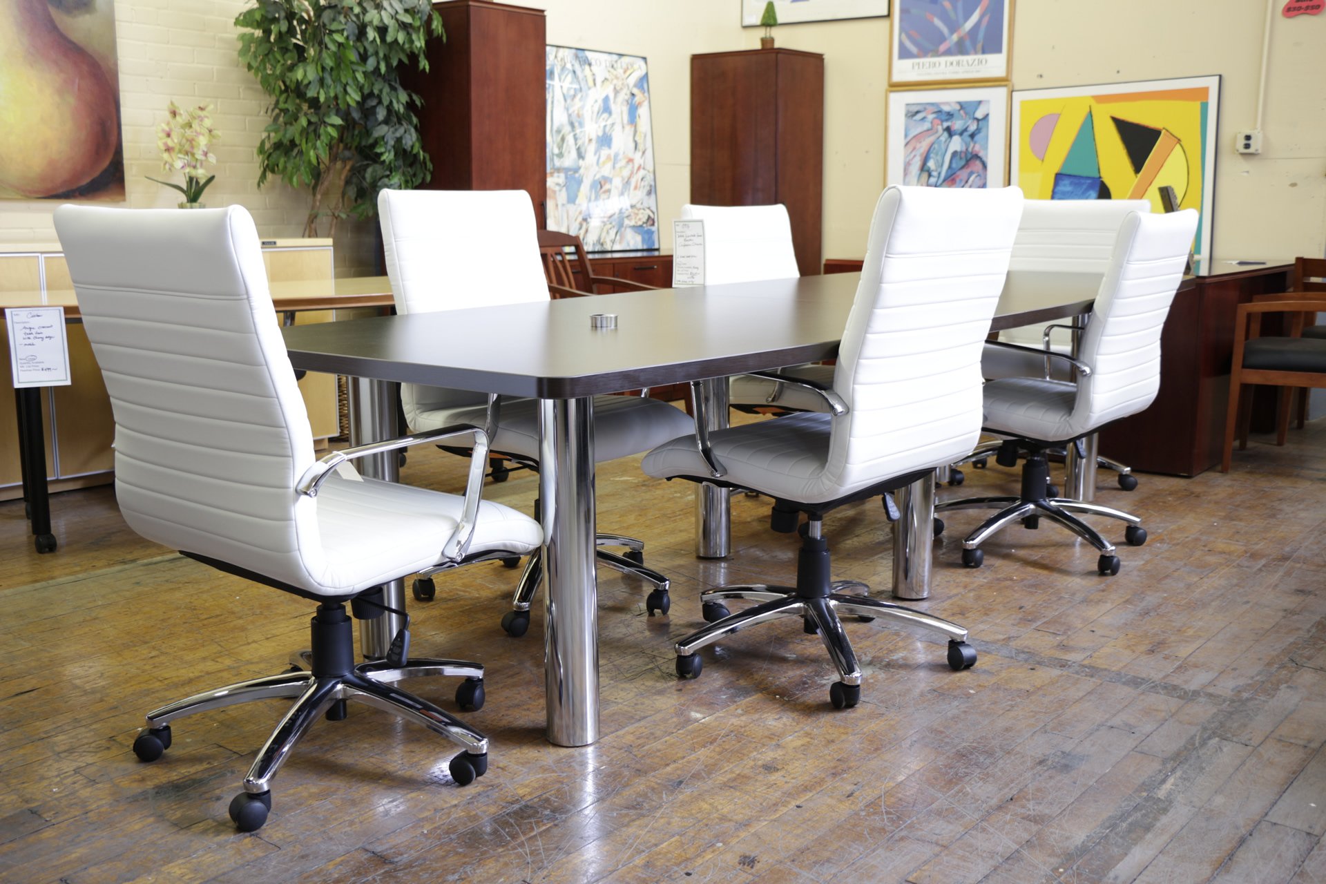 10′ Laminate Boat Shaped Espresso Conference Table with Chrome Legs