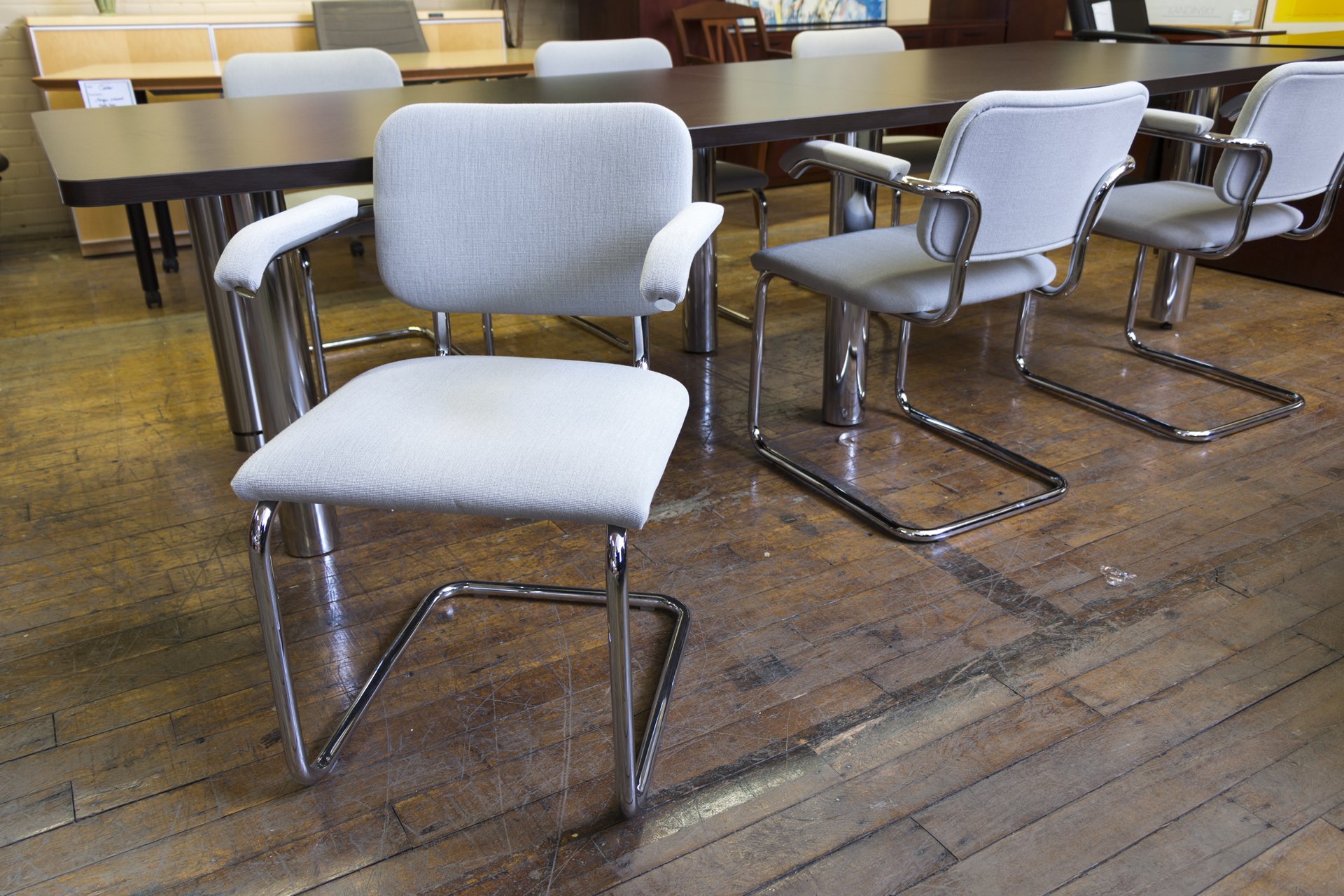 Knoll ‘Breuer’ Cantilevered Gray & Chrome Frame Side Chairs