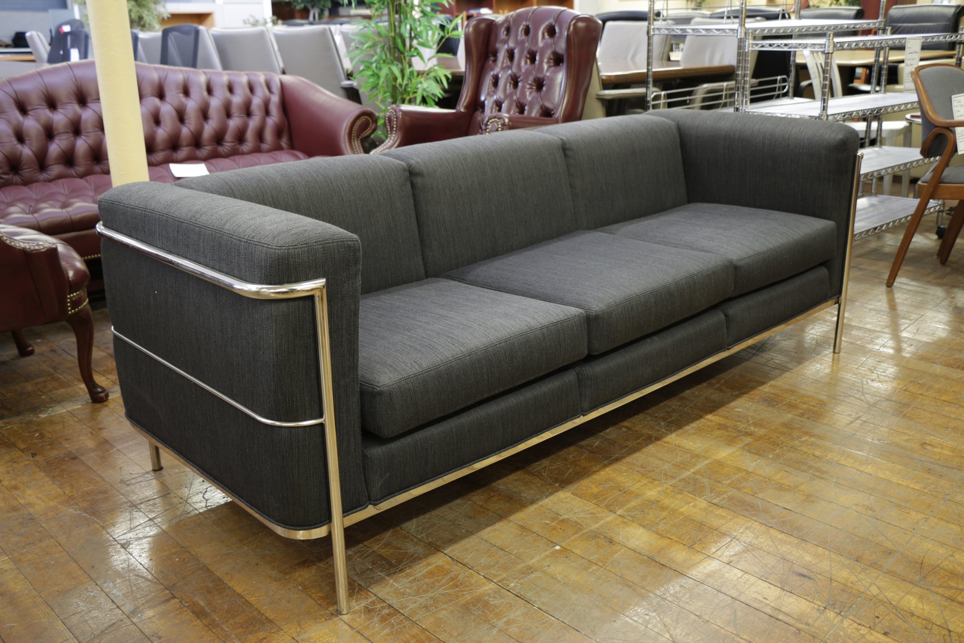 Jack Cartwright Black Fabric & Chrome 3-Seat Sofas