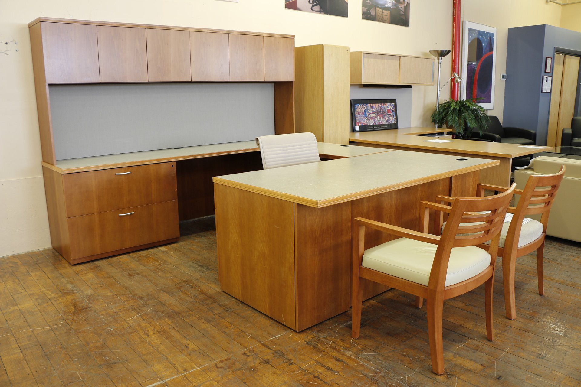 Gunlocke Natural Cherry U-Shaped Executive Suite