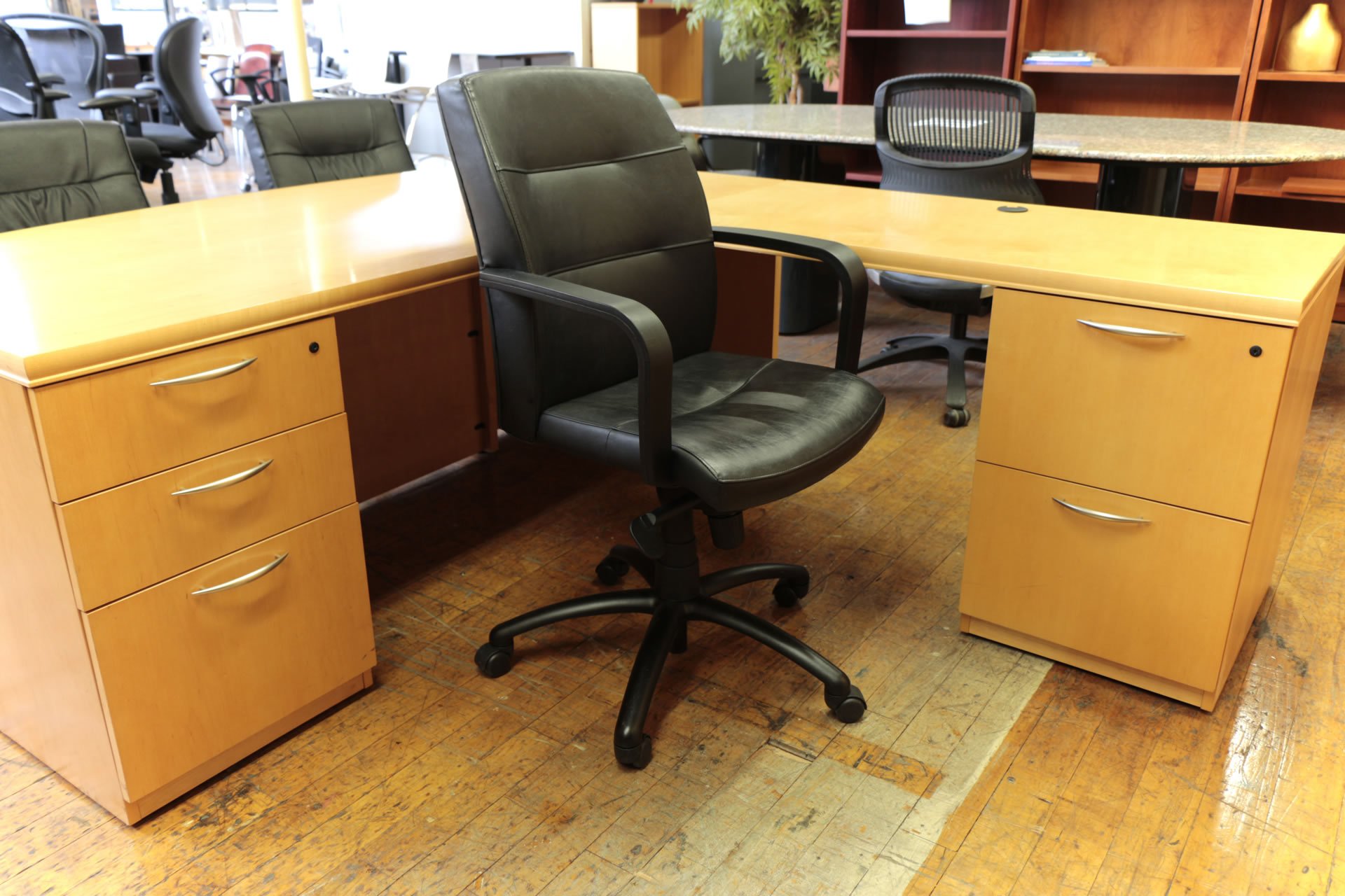 Gunlocke Porter Mid-Back Black Leather Executive Chairs