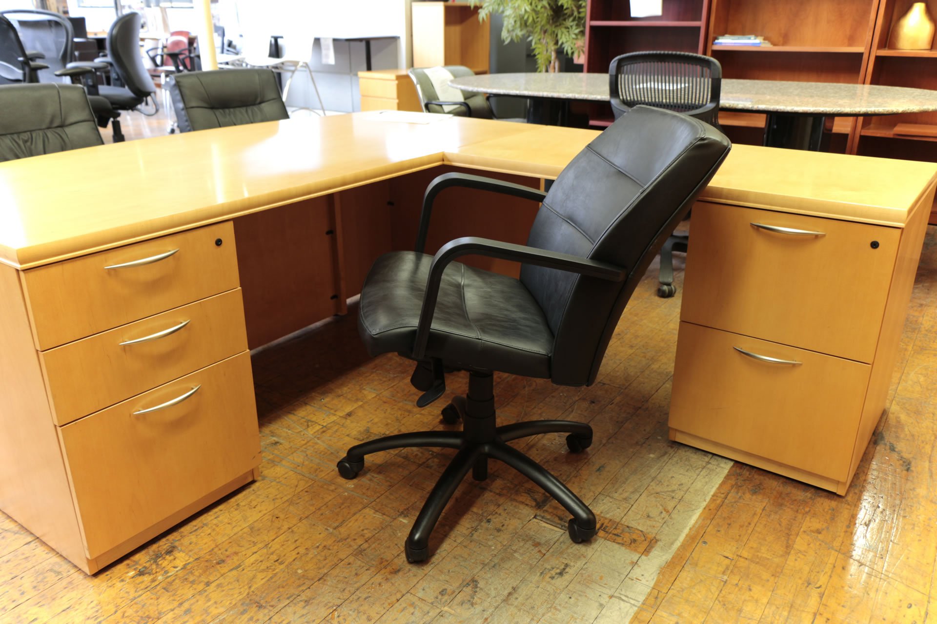 Gunlocke Porter Mid-Back Black Leather Executive Chairs