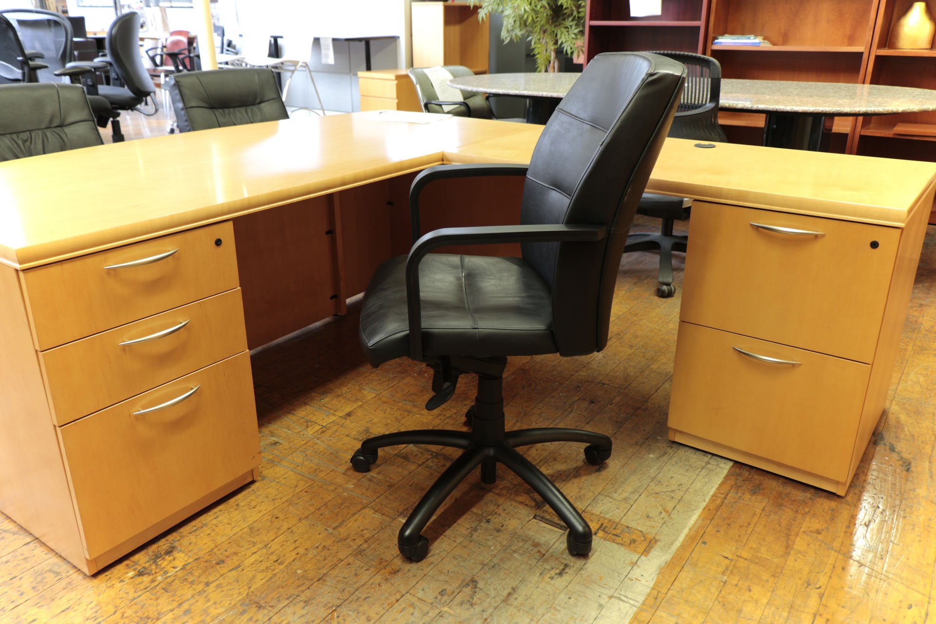 Gunlocke Porter Mid-Back Black Leather Executive Chairs