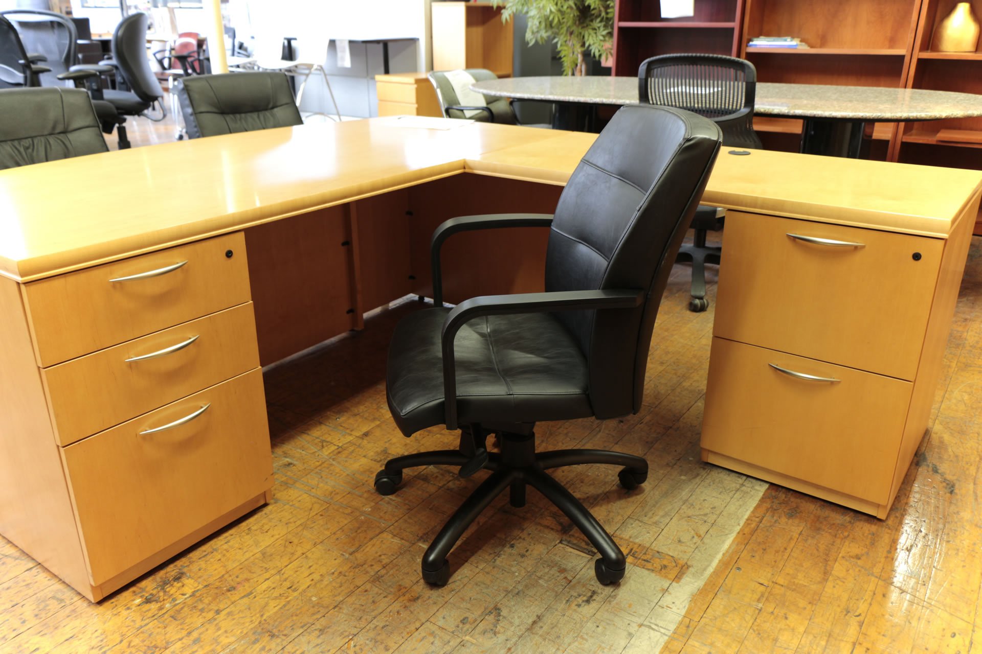 Gunlocke Porter Mid-Back Black Leather Executive Chairs